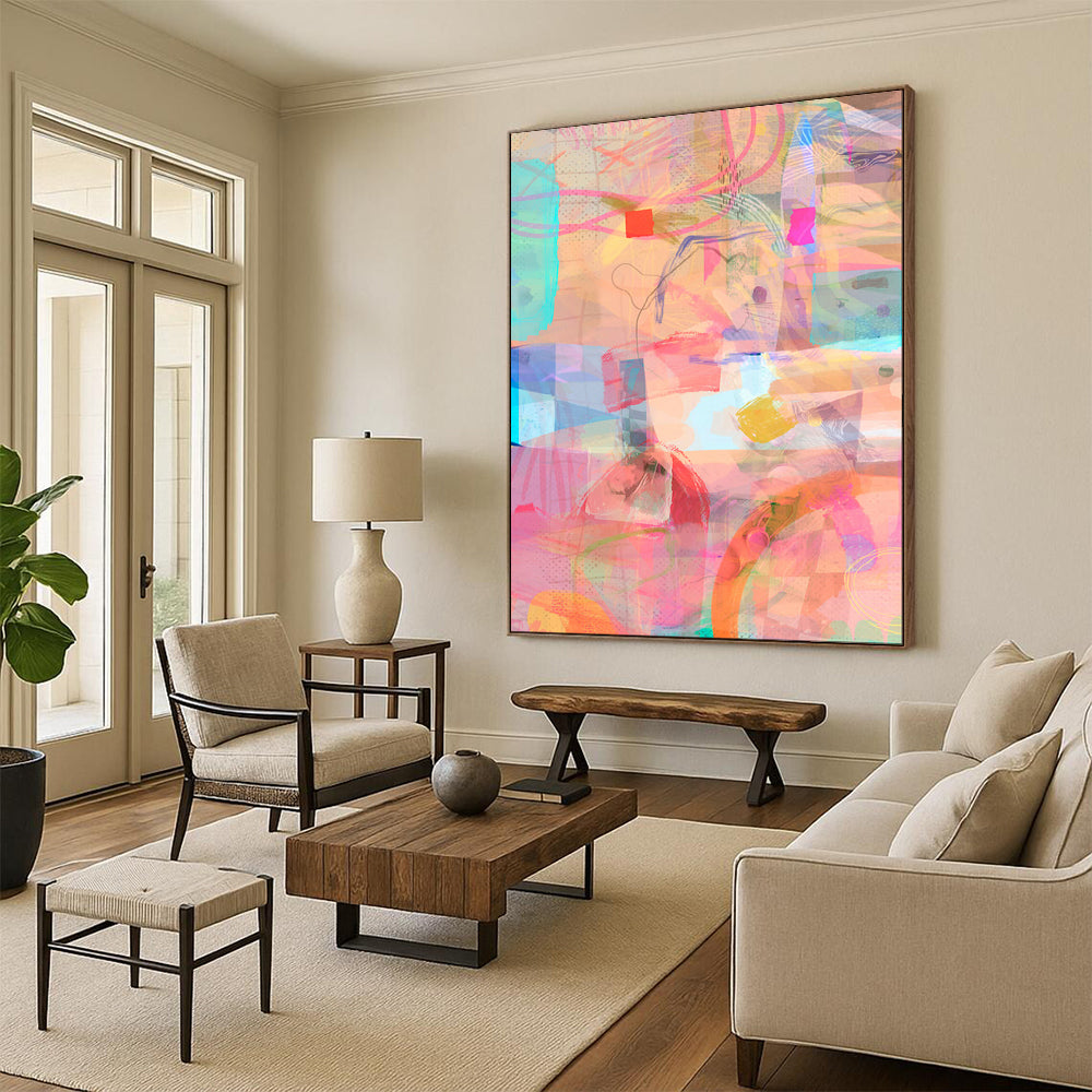 Colorful Geometric Shapes, Soft Lines - "Pastel Geometry" - Abstract Geometric Painting CT1861