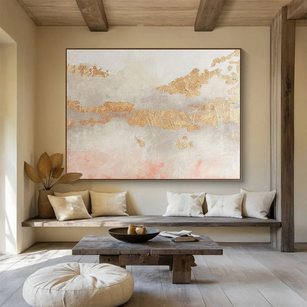 “Gold - Pink Abstract Textures” Abstract Mixed - Media Painting On Canvas DKH440