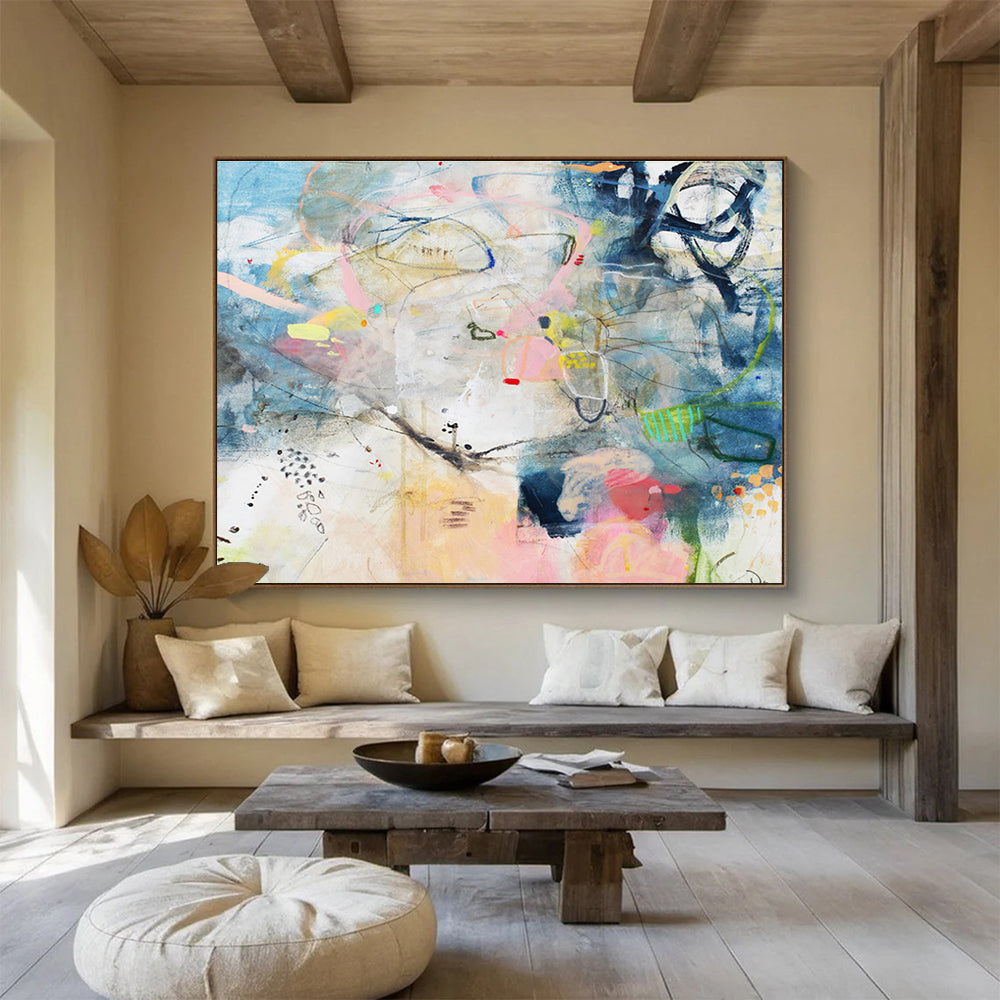 Blue and Pink Abstract “Dreamy Abstract Journey” Painting On Canvas DKH077