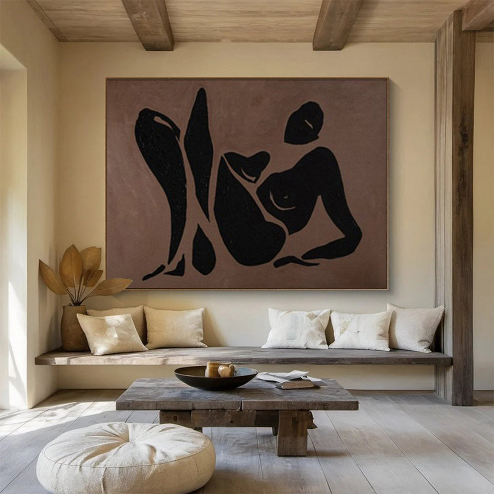 “Bronze Silhouette of Repose” - Black, Brown Figurative Minimalist Painting On Canvas DKH743