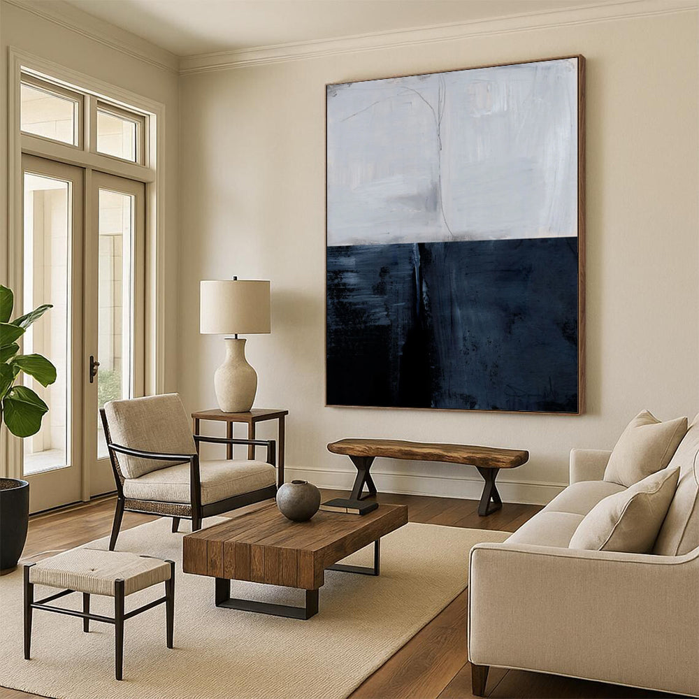 “Dual - Toned Abstract Divide” - Gray and Black Abstract Painting On Canvas DTP206