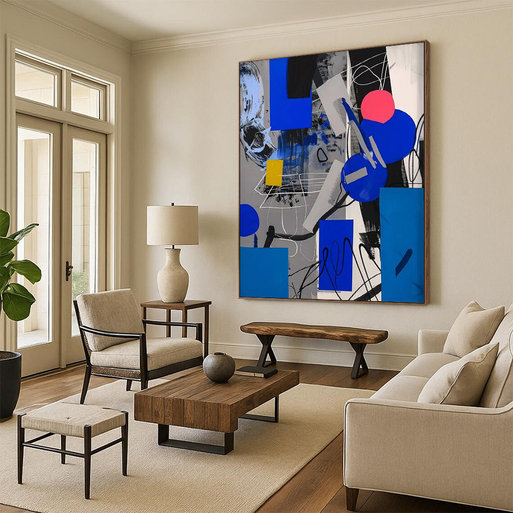 “Geometric Blue - Gray Abstract” - Minimalist - Inspired Abstract Painting On Canvas DTP110