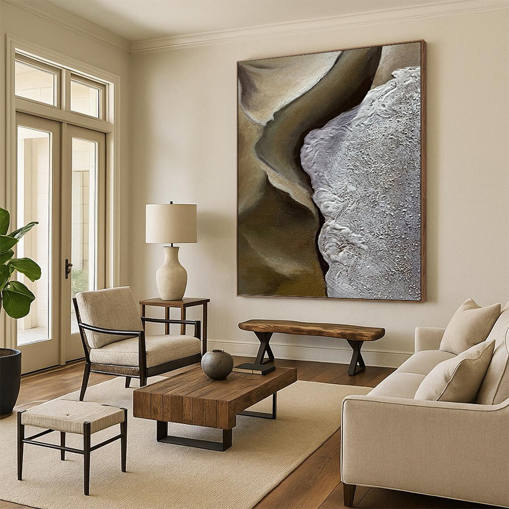 “Brown & Gray Textured Abstract Form” Painting On Canvas DKH0987