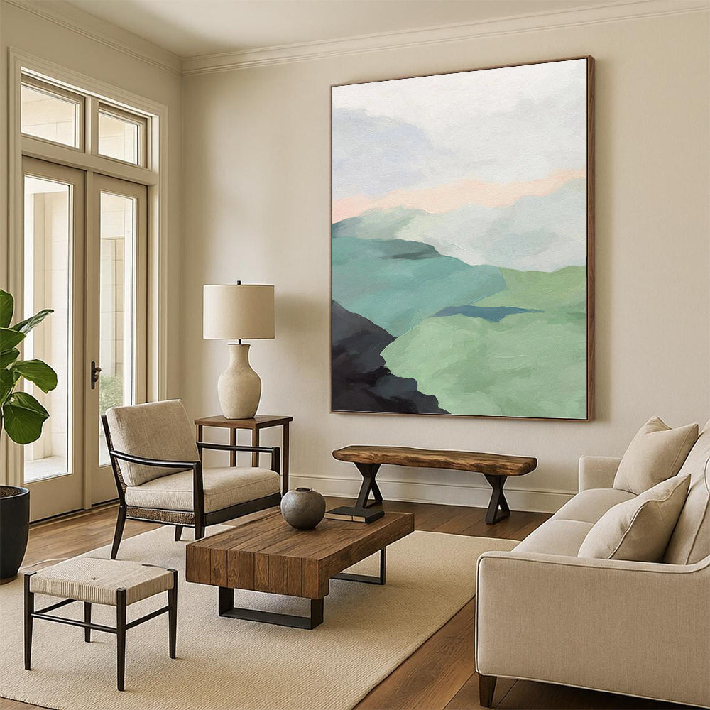 Minimalist Mountainscape in Soft Pastels - Landscape Painting On Canvas DKH1445