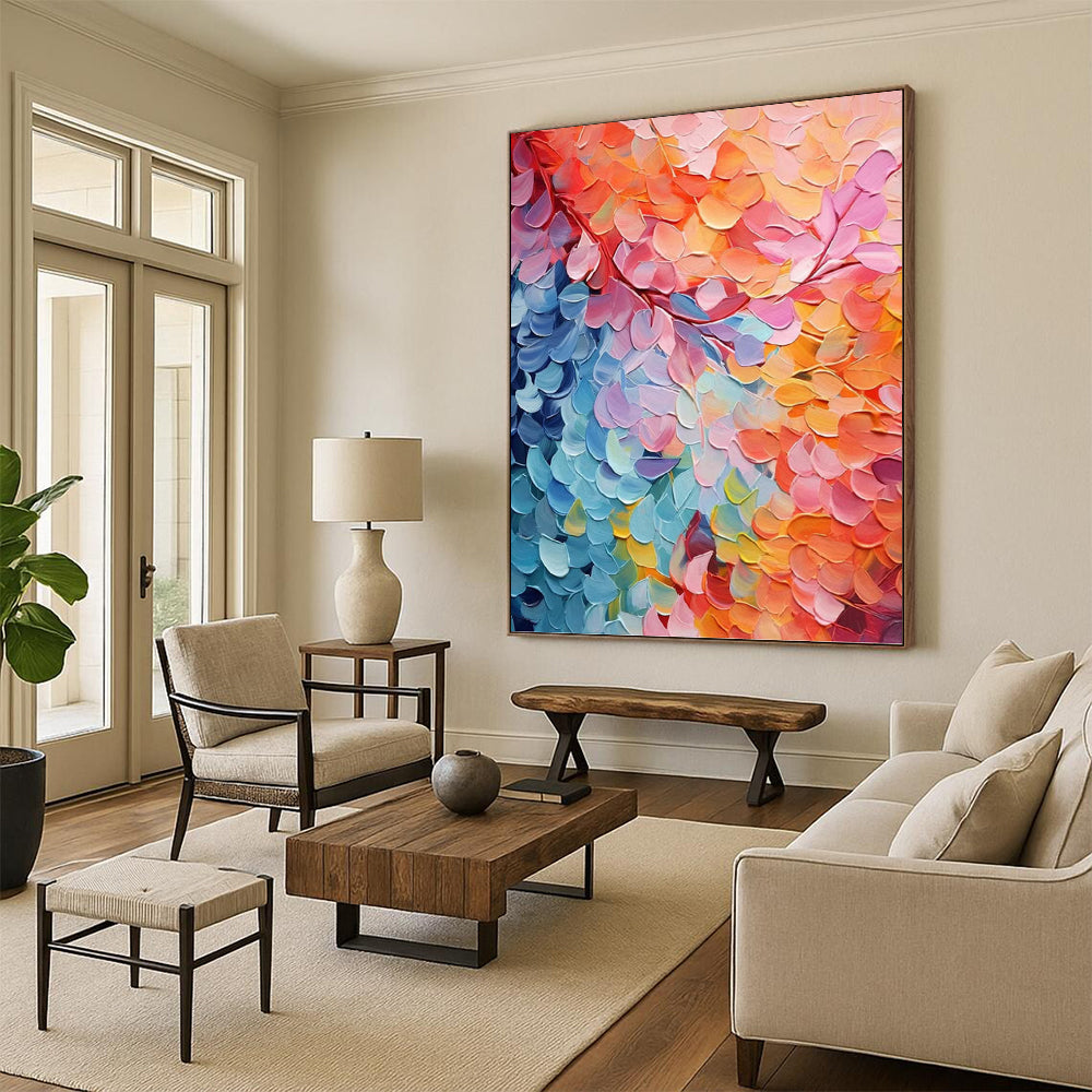 “Rainbow - Colored Leaves” - Impasto Oil Painting On Canvas DKH1655