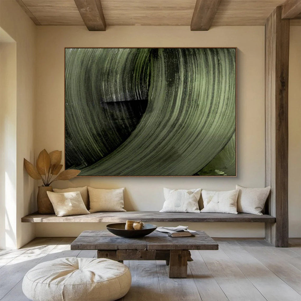 “Swirling Dark Green Forms” Abstract Expressionist Oil Painting On Canvas DLZ123