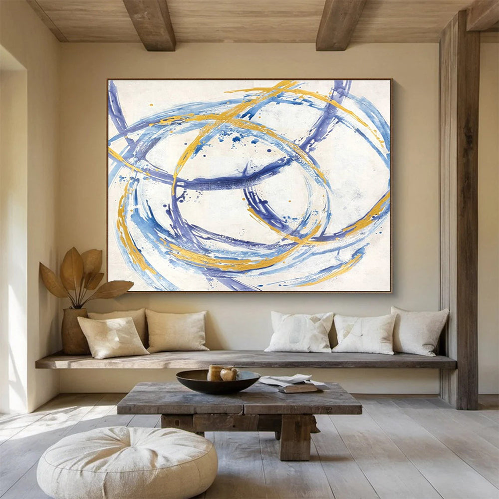 “Blue and Gold Swirls” - Graceful Abstract Painting On Canvas DKH847