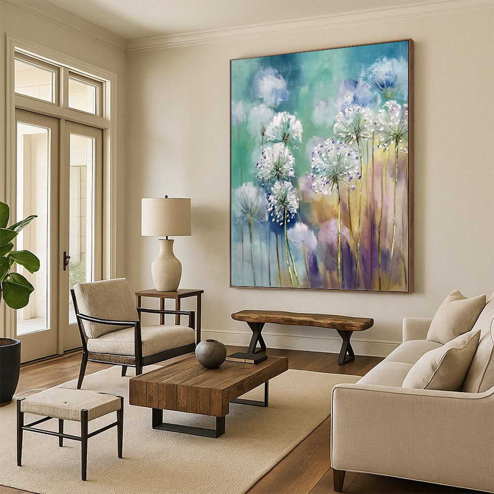 “Soft Floral Impasto” - Green, Blue, Purple & White Flower - Inspired Painting On Canvas DKH1032