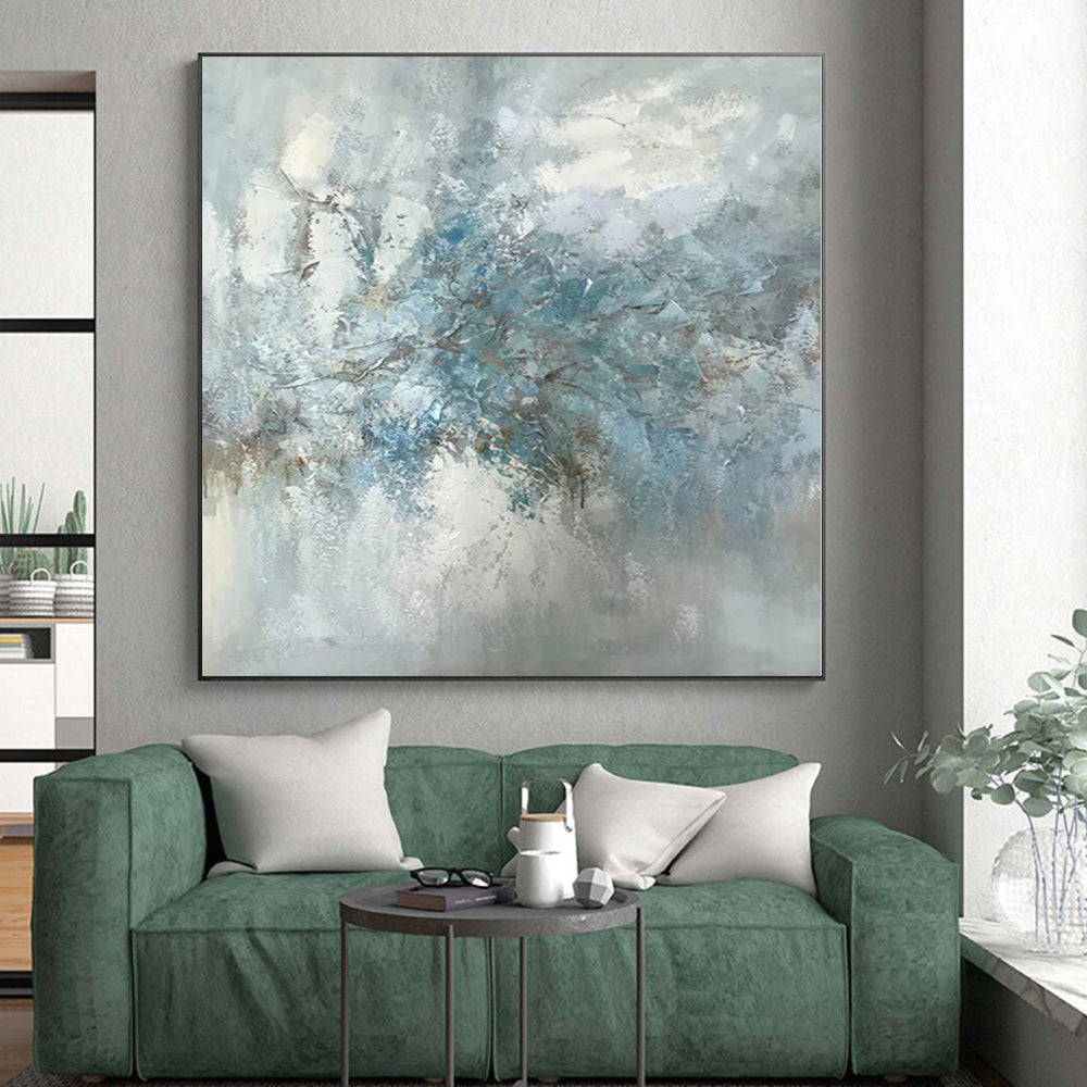“Soft Blue Abstract Blooms” Abstract Acrylic Art CT0297