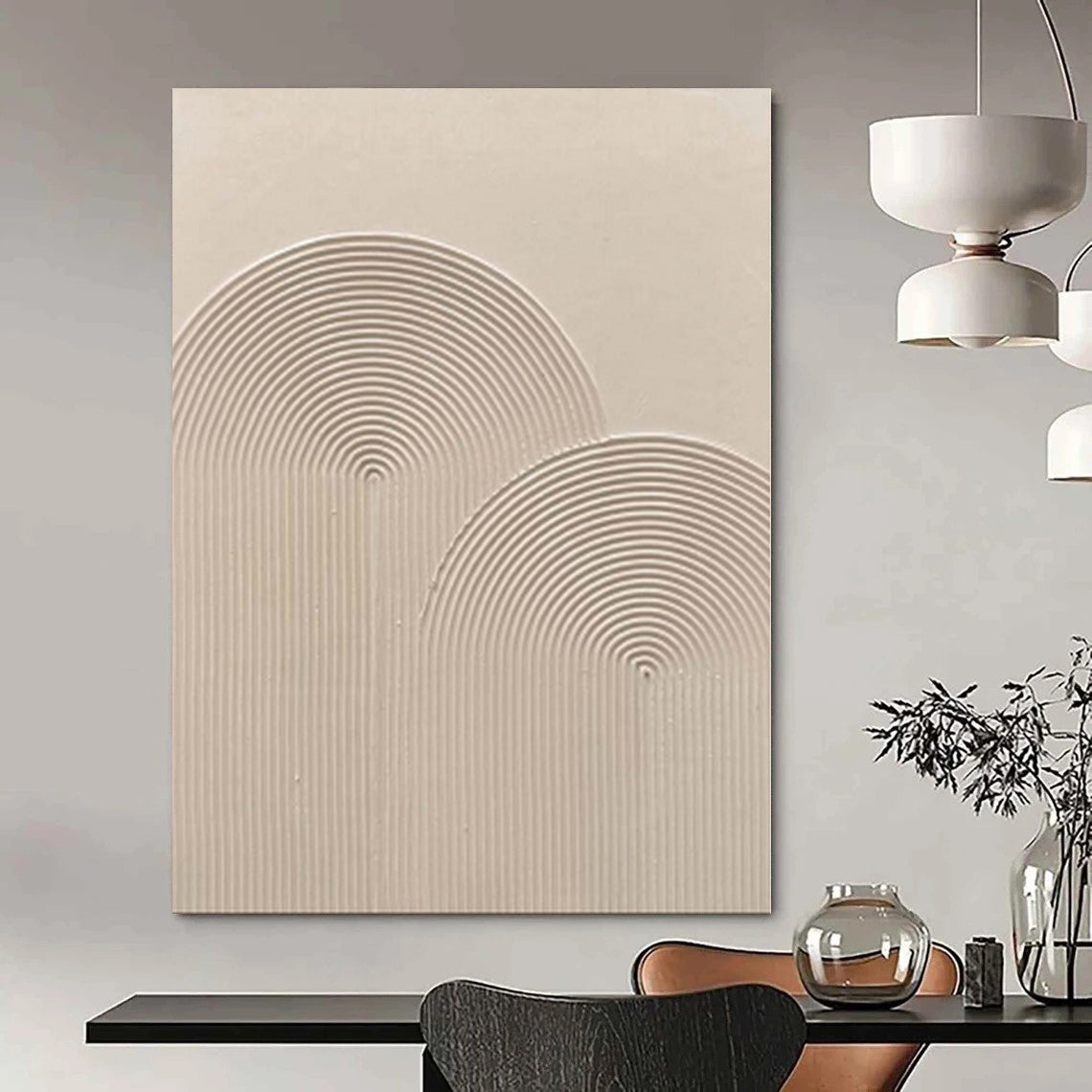 “Beige Textured Circular Waves” Minimalist Art CT0141