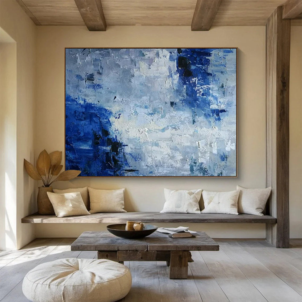 “Blue - Gray Textured Abstraction” - Blue, gray, white; thick textured brushstrokes CT1587