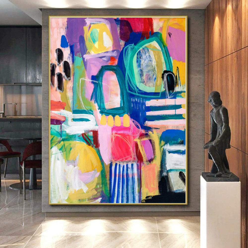 “Colorful Chaos Town” - Abstract Work with Pink, Purple, Blue, Yellow, Green CT0077