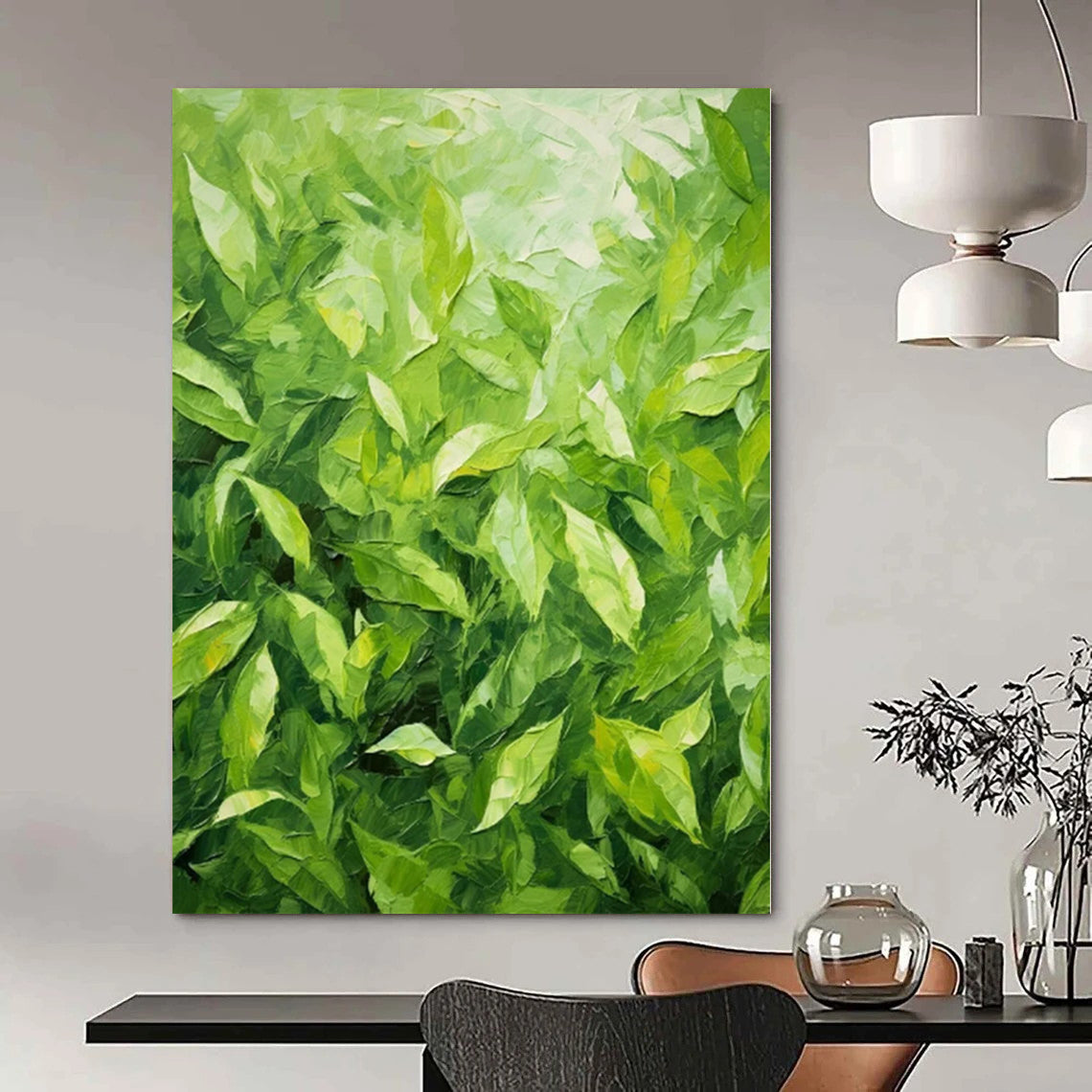 “Lush Green Leaves Impasto” Textured Acrylic Art CT0200
