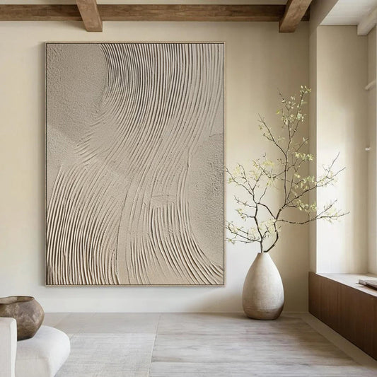 “Smooth Beige Waves” - Abstract Art with Beige, White CT0111