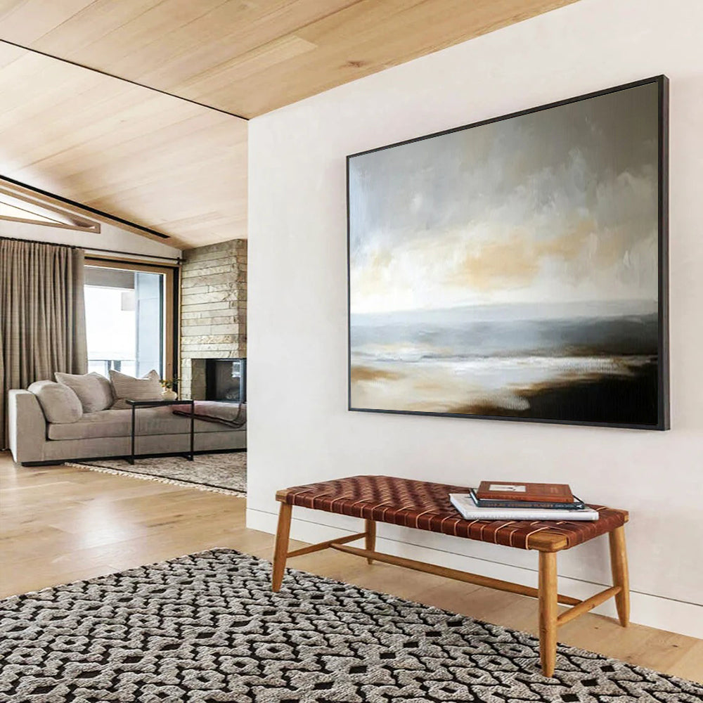 “Muted Coastal Calm” – Grays, beiges, soft blues painting a serene, minimalist seascape CT1701