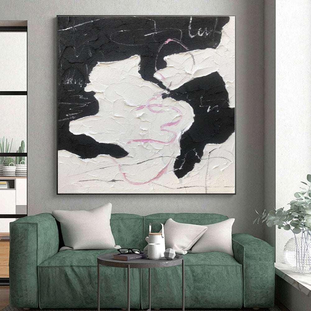 “Black - White - Pink Textured Abstraction” - Abstract Expressionist Art CT0480