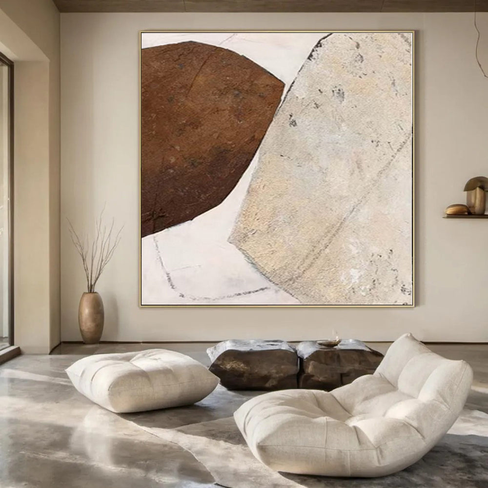 “Brown and Beige Textured Shapes” Mixed - Media Art CT0171