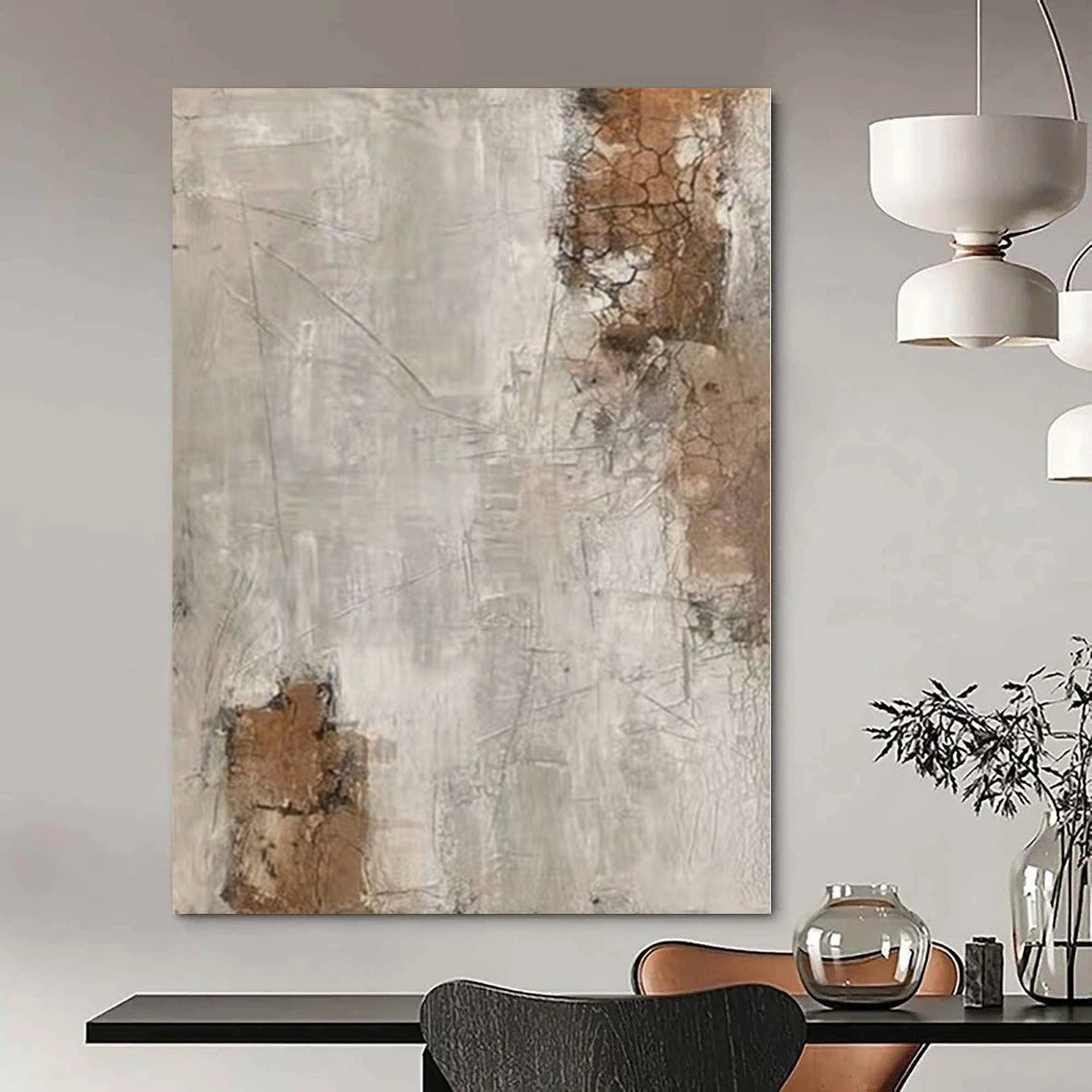 “Crackled Earth Tones” - Abstract Art with Gray, Brown, White CT0105