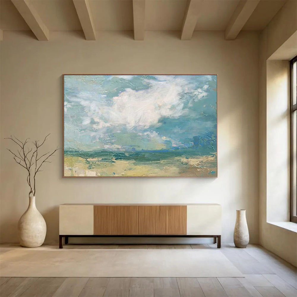 Abstract landscape with a fluffy cloud and a textured horizon CT1674