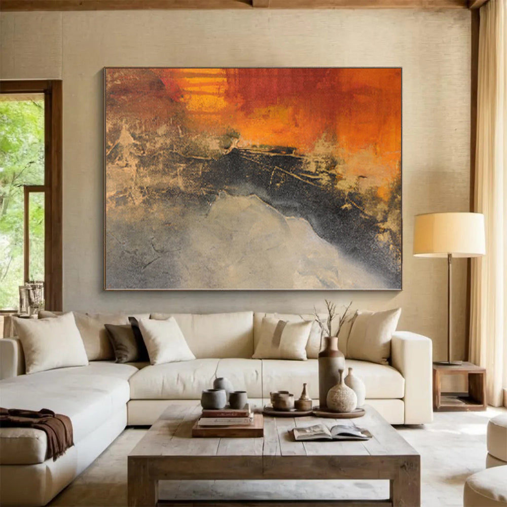 “Fiery Abstraction” - Abstract Painting with Orange, Red, Black, Gray CT0026