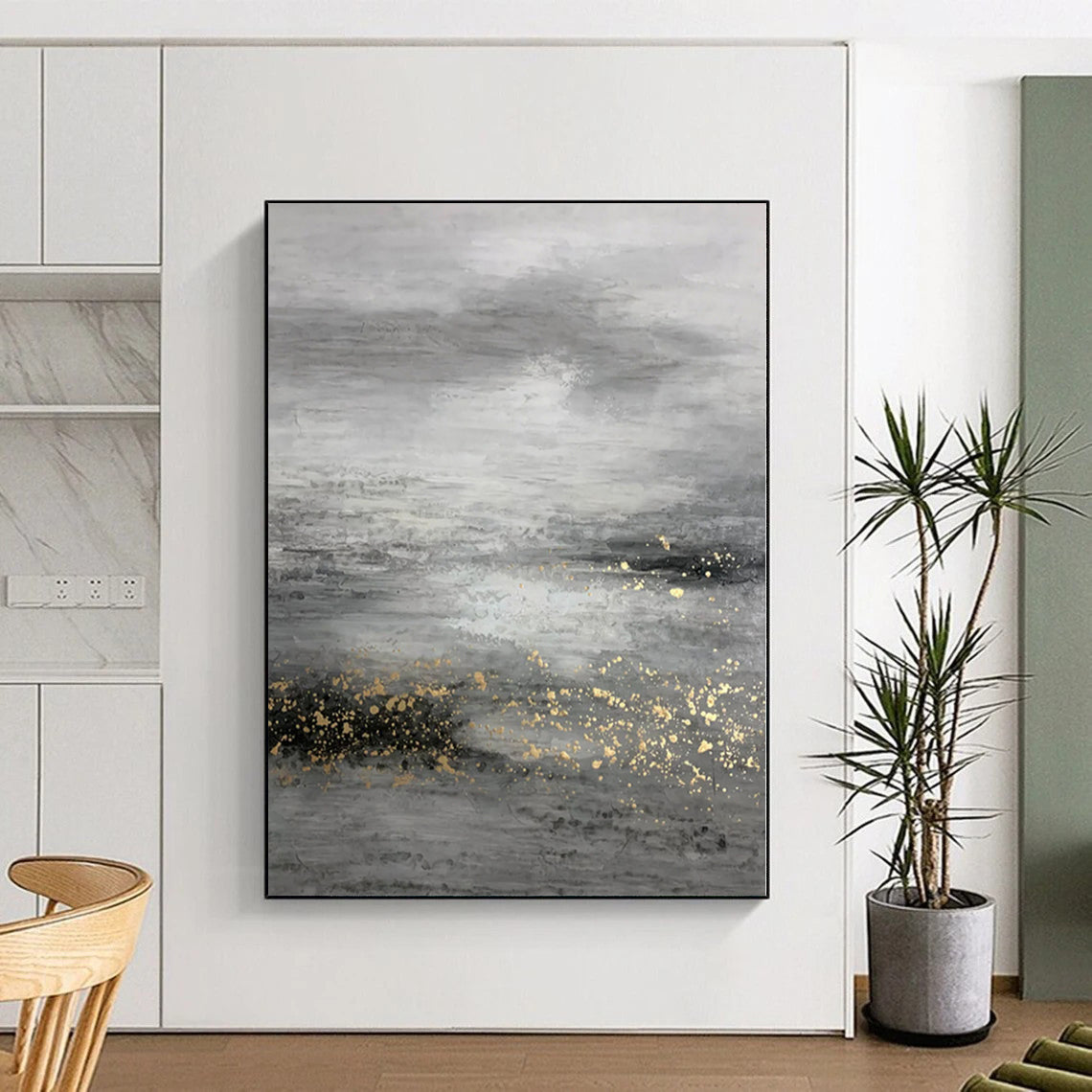 “Grey - Gold Misty Textures”,Minimalist Abstract Painting CT0345
