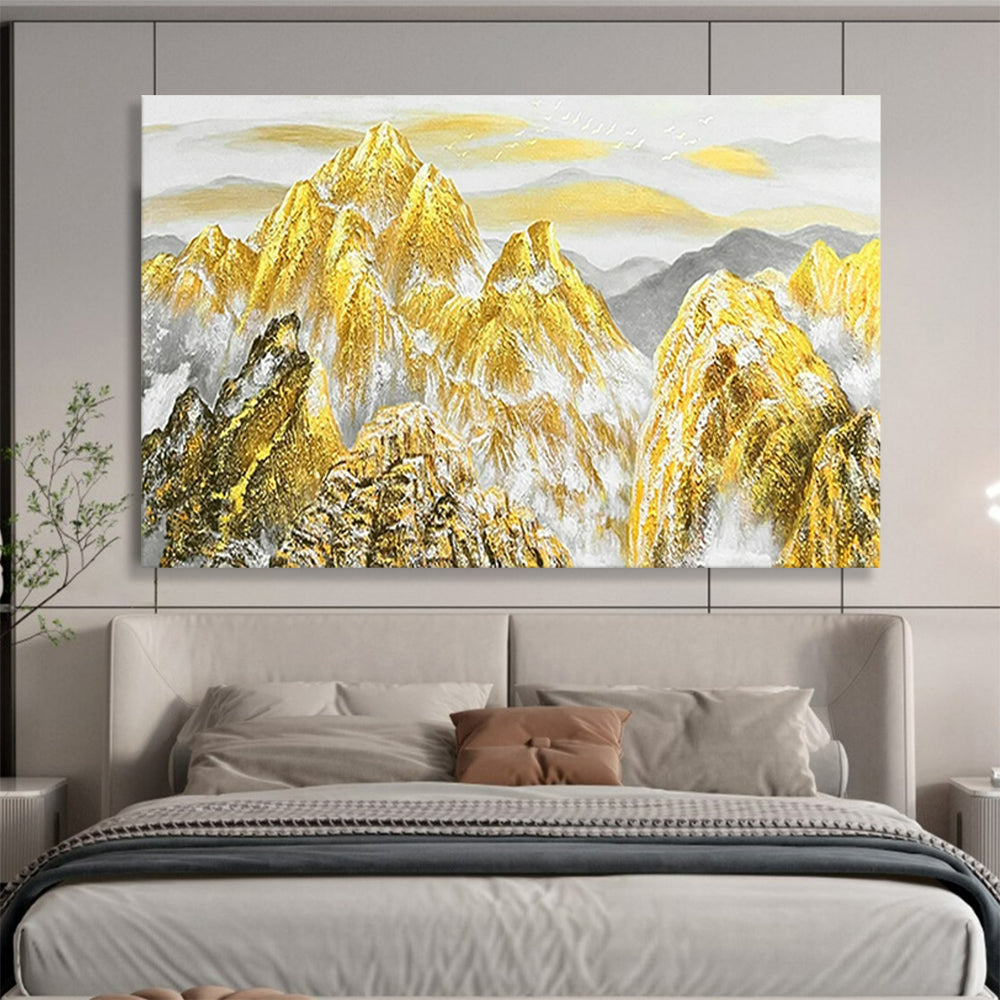 “Golden Mountain Majesty” - Gold, white, gray; painted mountains with a golden glow CT1556