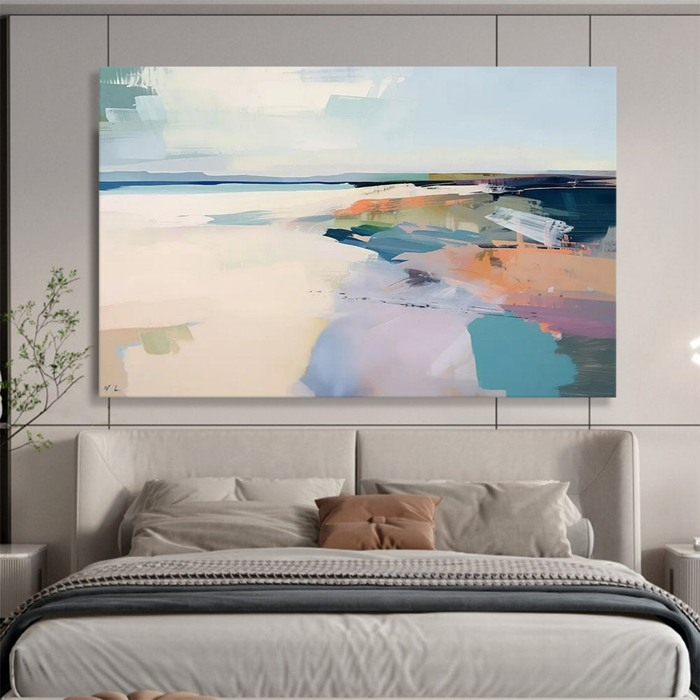 “Pastel Coastal Abstract ” - Soft blues, pinks, purples, and oranges; abstract shapes suggesting a coastal scene CT1544