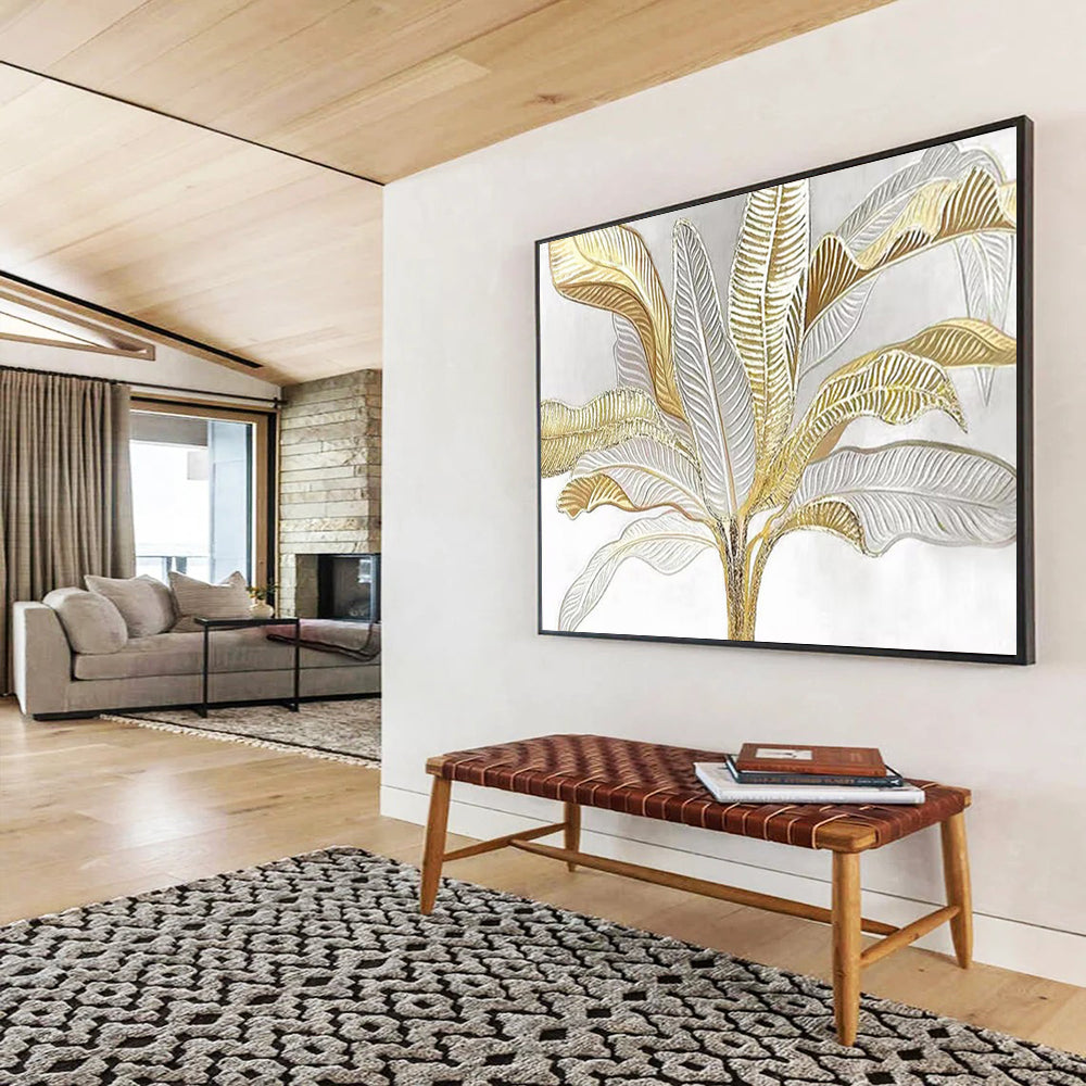 “Gilded Tropical Leaves” - Gold, silver, white; painted leaves with a metallic look CT1560