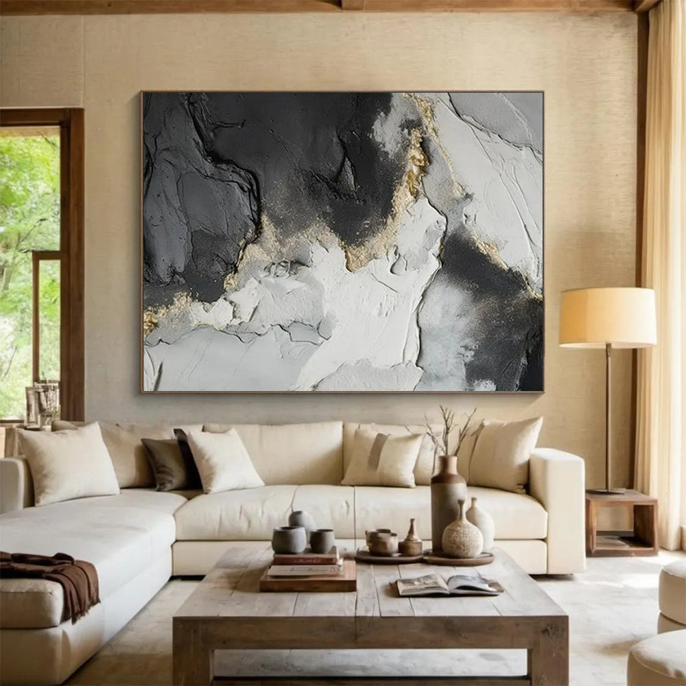 “Black & Gold Rockscape” - Black, gray, gold; textured, rocky surface with gold accents CT1580