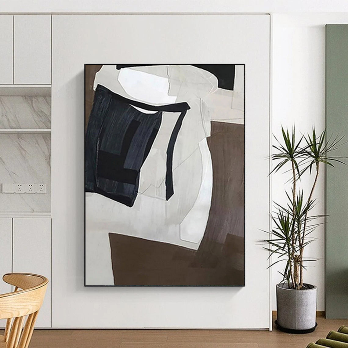 “Monochrome Geometric Forms”,Abstract Cubist - Inspired Acrylic Art CT0557
