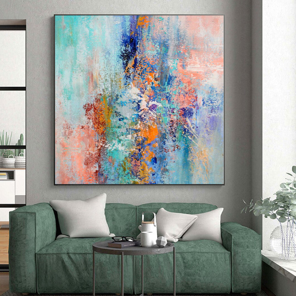 “Mixed Hues Symphony” - Abstract Piece with Turquoise, Blue, Orange, Purple, Coral Blend CT0013