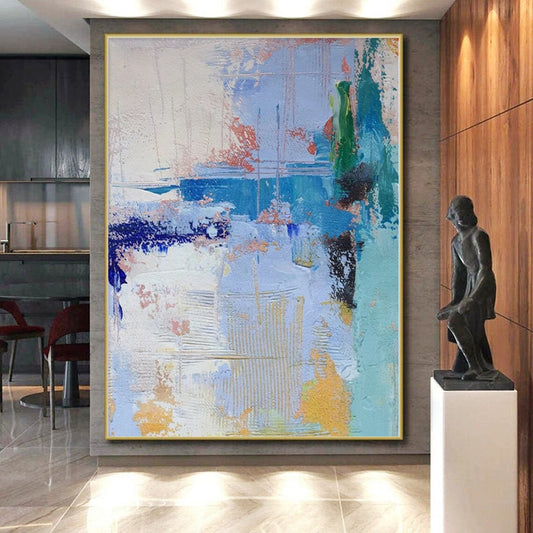 “Blue - Orange - Yellow Abstract Textures” Expressionistic Acrylic Art CT0222