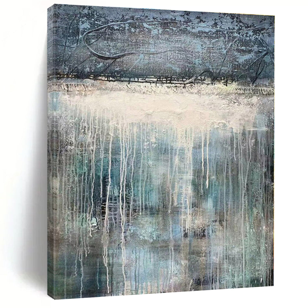 “Gray - Blue Dripping Abstraction” - Abstract Landscape Art CT0467