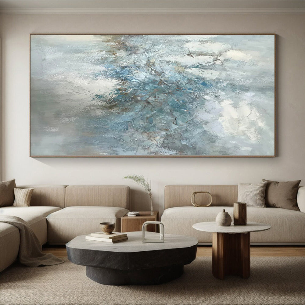 “Soft Blue Abstract Blooms” Abstract Acrylic Art CT0297