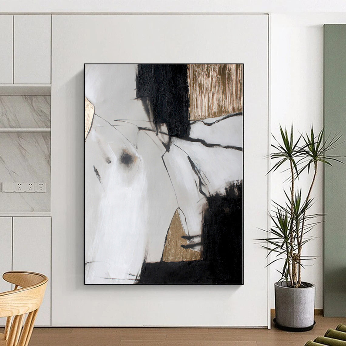 “Black - White - Gold Geometric Abstraction” Abstract Acrylic Art CT0255