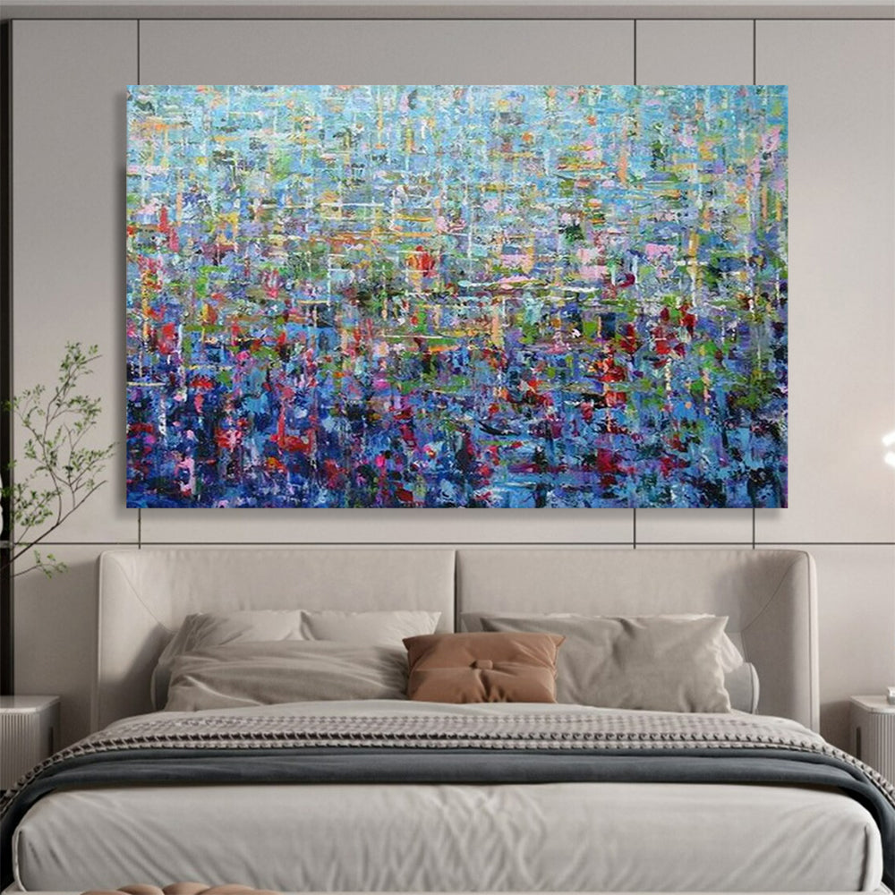 Blue - Toned Abstract Mosaic of Colors - Pointillist - Style Acrylic Art CT1796