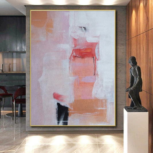 “Pink - Orange - White Abstract Forms” Impressionistic Acrylic Art CT0221