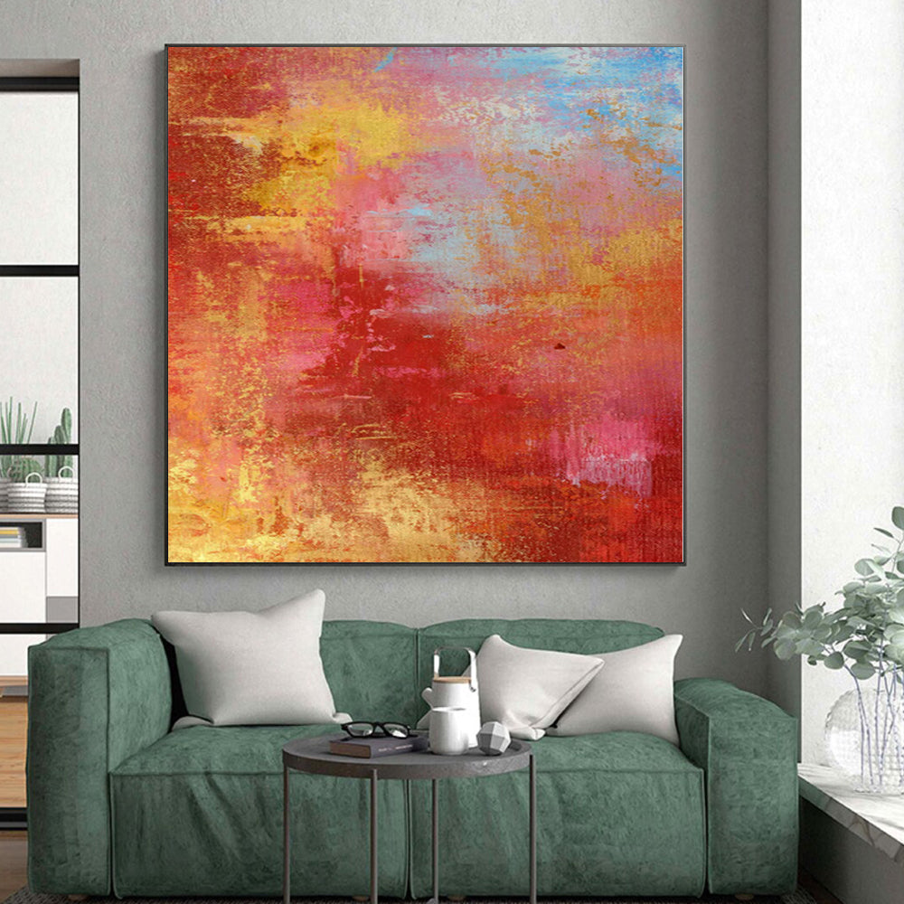 “Crimson Gold Fiesta” - Abstract Art with Red, Gold, Yellow, Blue CT0022