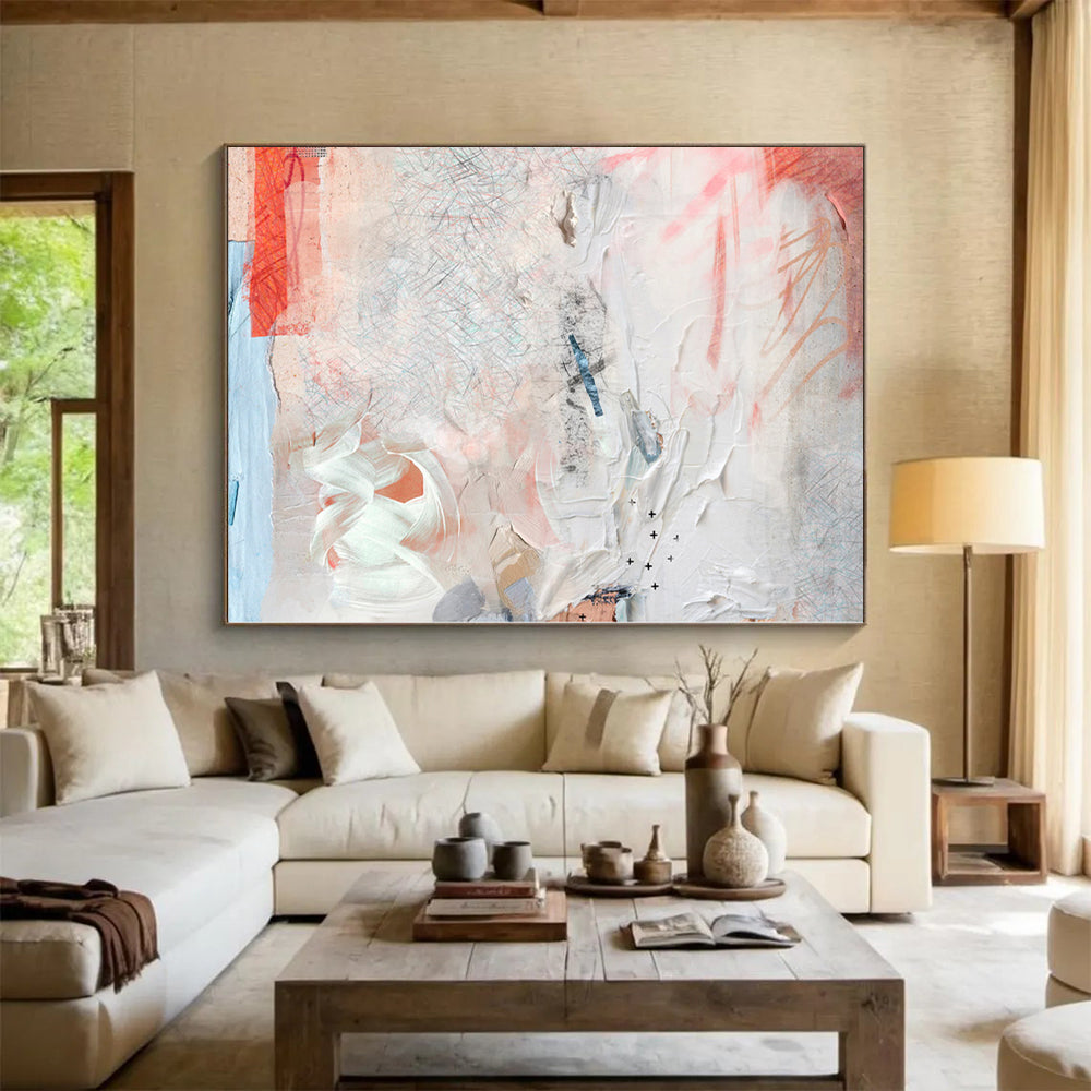 “Textured Serenity” - Abstract Work with Soft Pinks, Whites, Blues, Grays CT0096