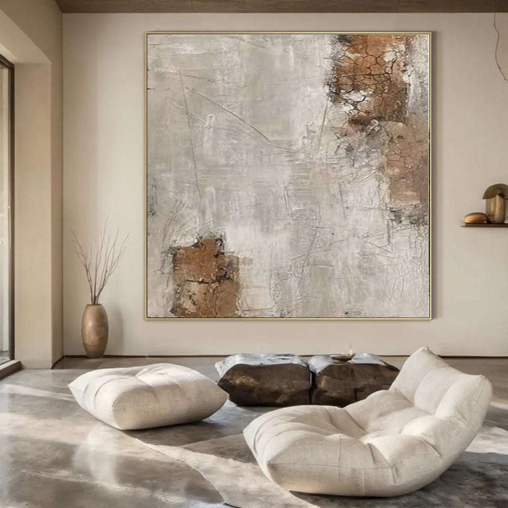 “Crackled Earth Tones” - Abstract Art with Gray, Brown, White CT0105