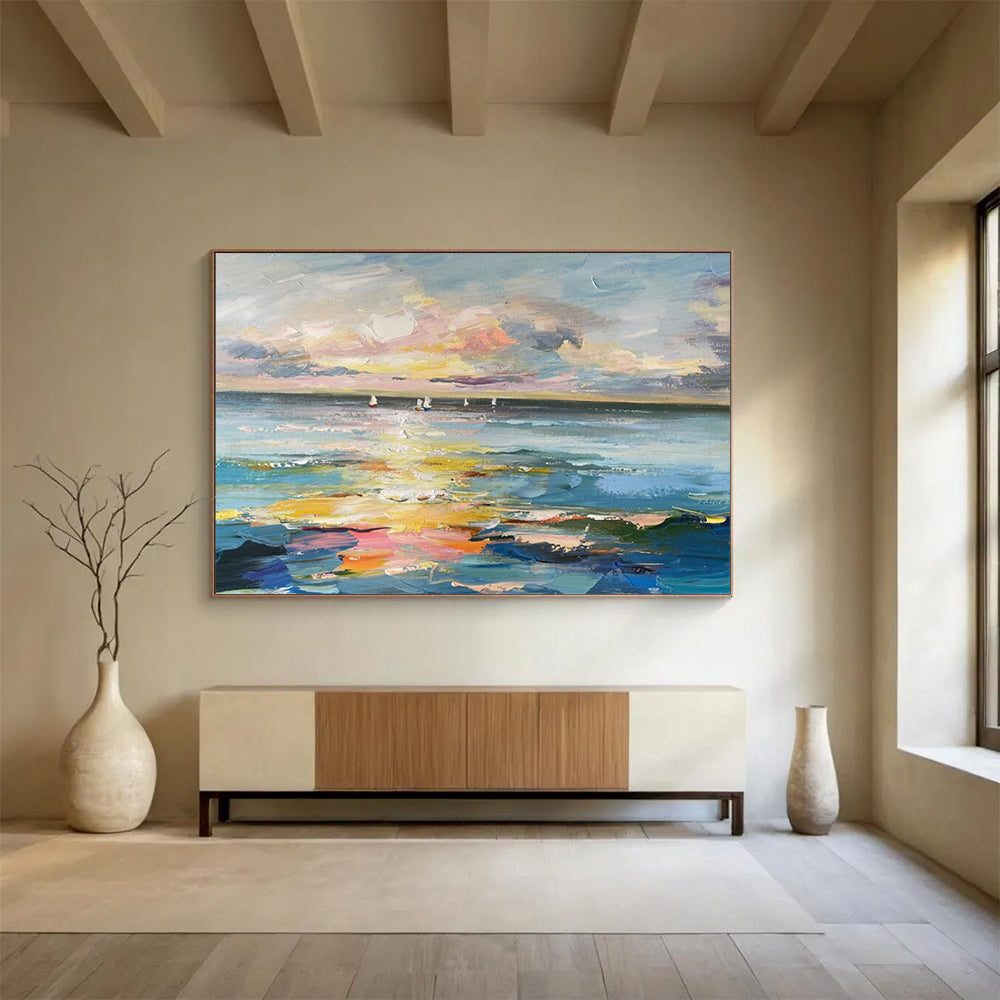 “Sailboats at Dusk” – Post - Impressionistic Seascape Oil Painting CT1738
