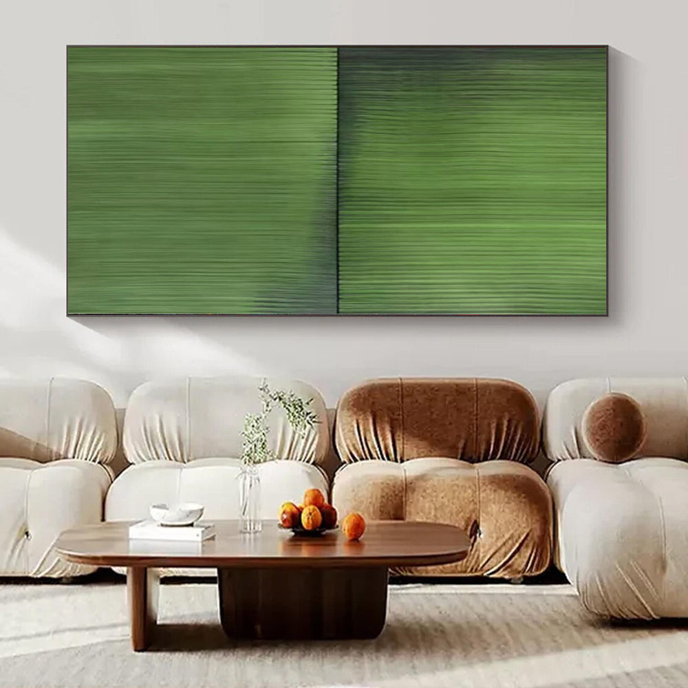 “Dual Green Textured Panels” Minimalist Acrylic Art CT0197