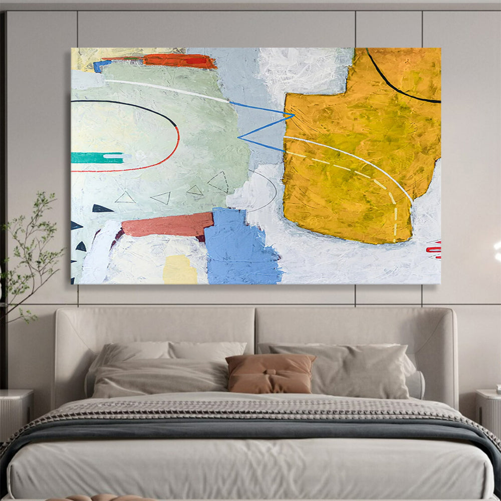 “Curved Lines and Color Patches in Pastels and Yellows” - Soft Abstract Acrylic Art CT1809