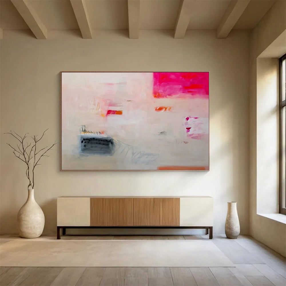 “Subtle Stories” - Soft pinks, oranges, grays; faint, evocative abstract forms CT1502