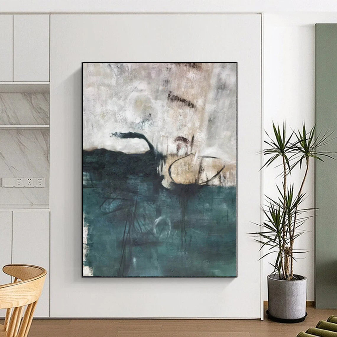 “Teal - Gray Abstract Landscape” Abstract Acrylic Art CT0324