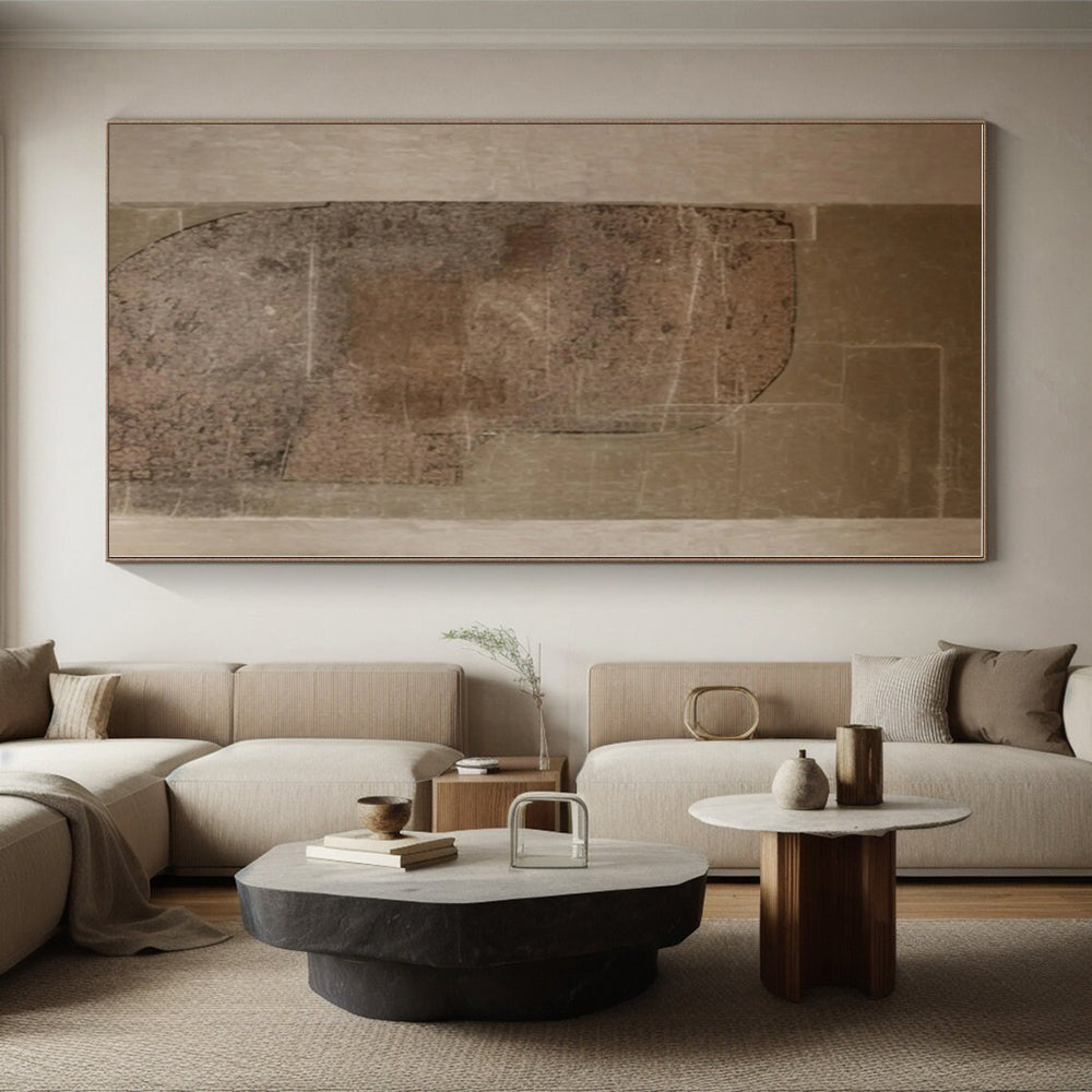 “Brown and Beige Textured Shapes”,Abstract Minimalist Mixed - Media Painting CT0520