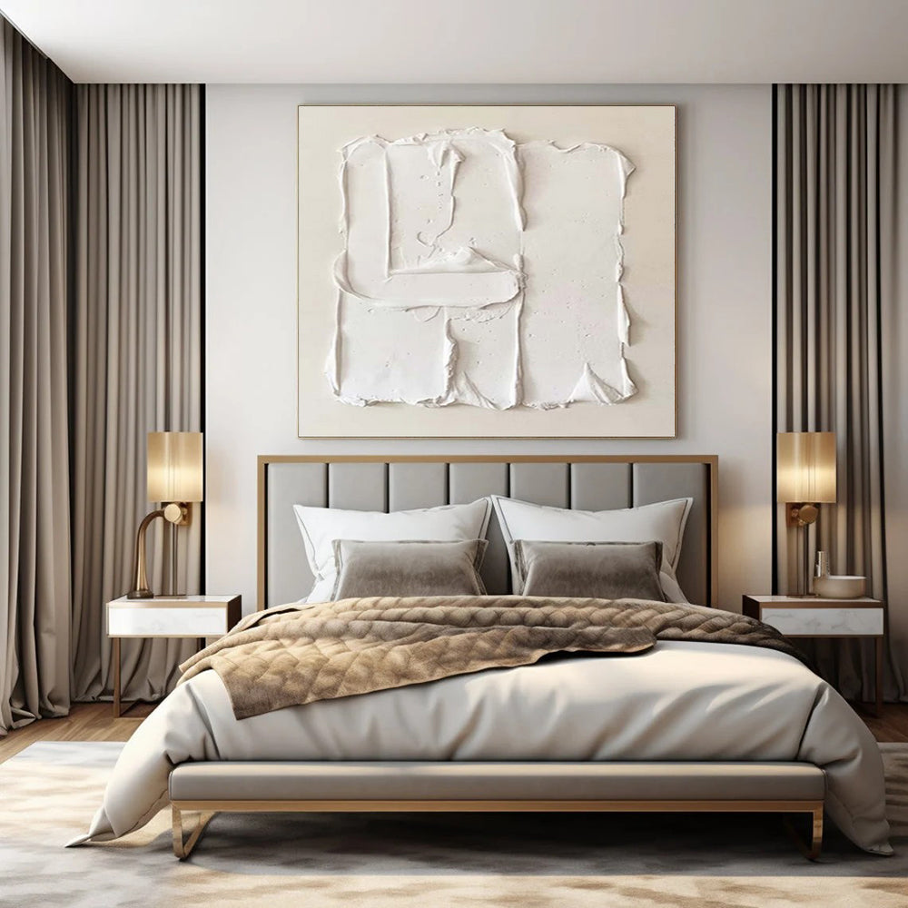 “Pure White Textured Shapes” Plaster Relief Art CT0145