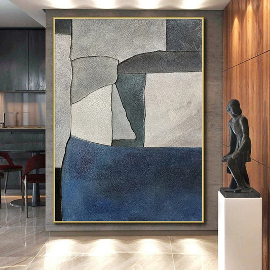 “Gray & Blue Patchwork: Minimalist Abstraction” - Abstract Minimalist Painting CT0386