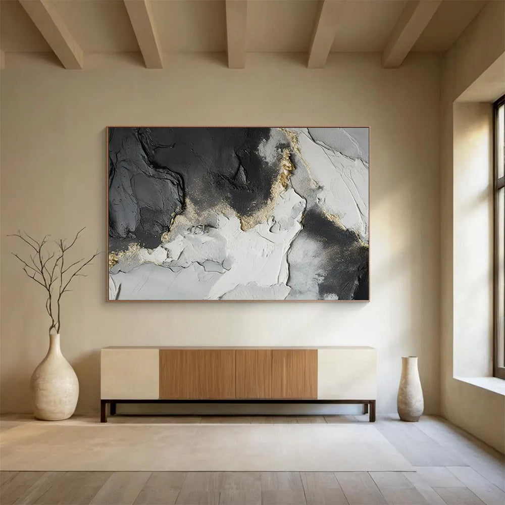 “Black & Gold Rockscape” - Black, gray, gold; textured, rocky surface with gold accents CT1580