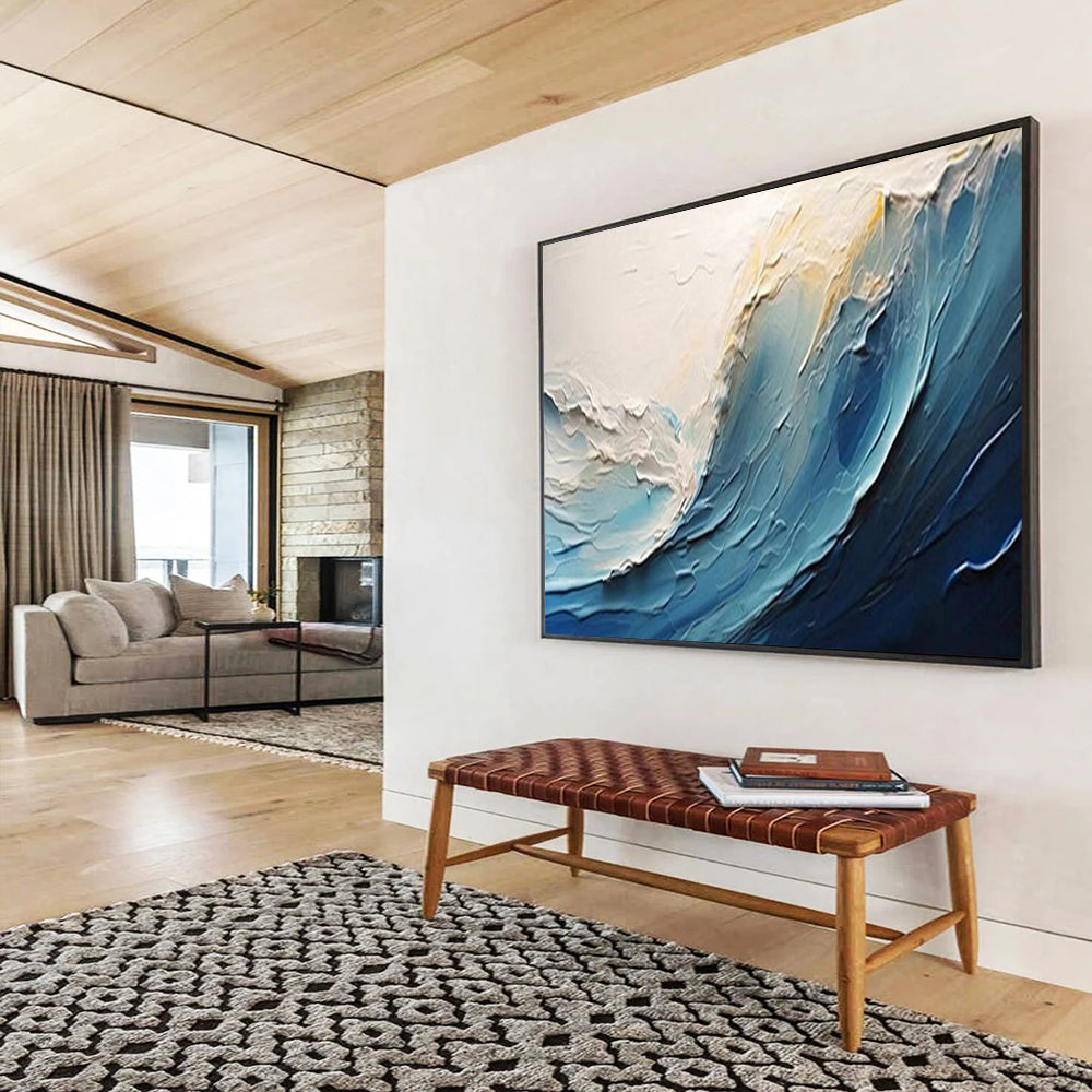 “Textured Ocean Wave” - White, blue; thick, raised paint to look like a wave CT1558